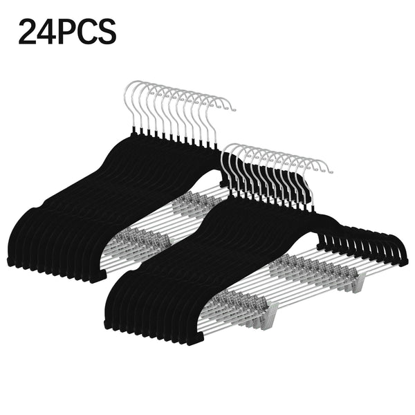 2025 Flocked Non-Slip Hangers 12/24 Pack - Velvet Clips Hangers for Pants, Skirts, Trousers, Space Saving Closet Organizer, Wardrobe Storage Hangers for Home, Dormitory, Clothes Organization