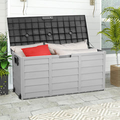 290L Lockable Waterproof Storage Box – Heavy-Duty Outdoor Deck Chest with Wheels Garden & Patio Recycling Bin Organizer for Tools, Cushions (112*49*54cm)