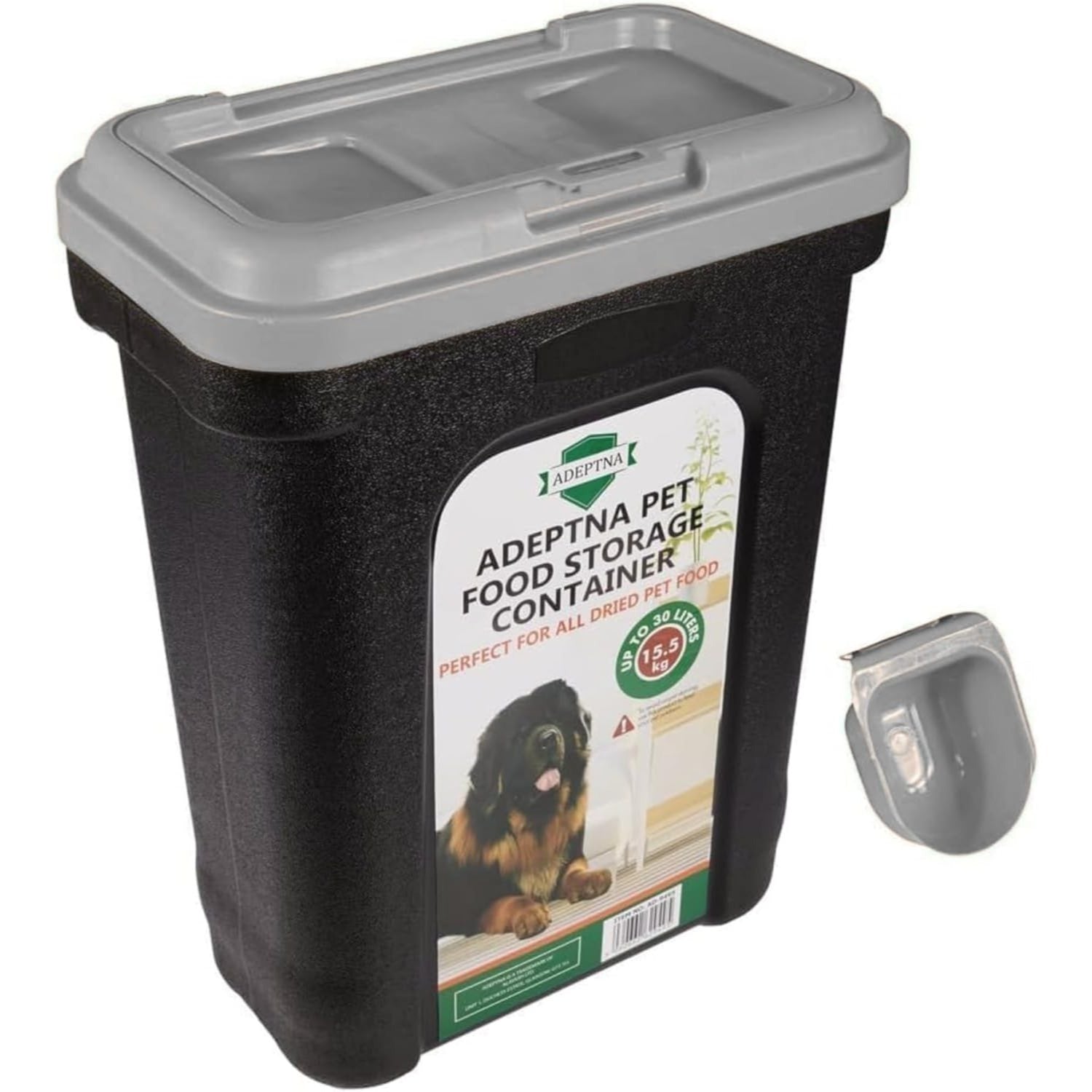 ADEPTNA Large 30L Pet Food Storage Container with Flip Top Locking System and Integrated Scoop – Airtight Dry Food Dispenser Bin for Dogs, Cats, and Birds