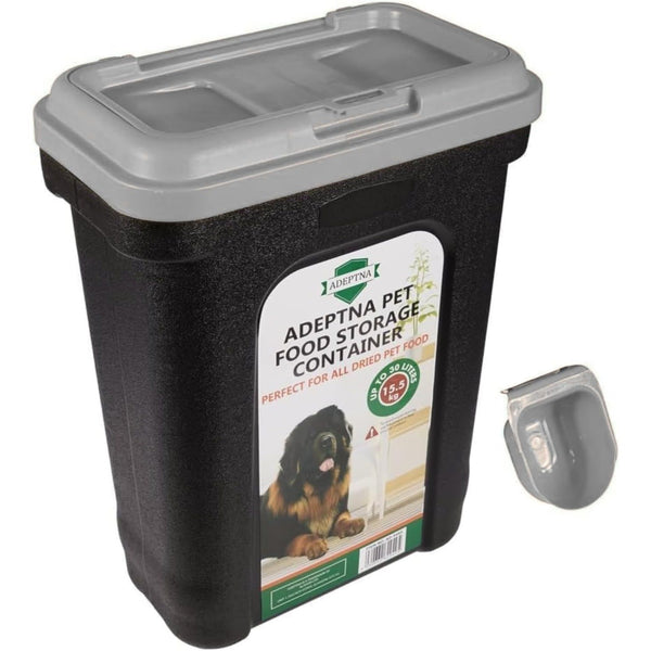 ADEPTNA Large 30L Pet Food Storage Container with Flip Top Locking System and Integrated Scoop – Airtight Dry Food Dispenser Bin for Dogs, Cats, and Birds