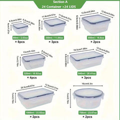 48pcs / 24pcs Plastic Refrigerator Storage Boxes, (24/12 Lids + 24/12 Containers) Kitchen Fresh‑Keeping Container Set, Refrigerator And Freezer Organizers, Fruit And Vegetable Sealed Boxes, Airtight Design, Easy‑Open Lids, Stackable Design, with Labels An
