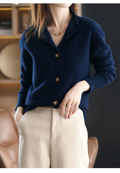 2026 New Retro Women'S 100% Cashmere Solid Color Stand Collar Cardigan, Casual Loose Fit Outerwear for Office Commute & Business Casual Outfit