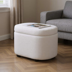 1pc Plush Teddy Round Upholstered Storage Ottoman Stool - 60x40x45cm Lidded Footrest with Hidden Storage Space | Multi-Functional Shoe Changing Bench for Living Room, Bedroom & Entryway | 3cm Black Plastic Legs (Green/White)