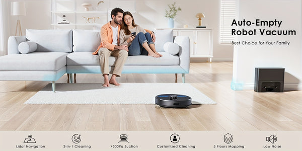 Lubluelu SL60 MAX Robot Vacuum Features a 2.5L Self-Emptying Station, Providing 60 Days of Hands-Free Cleaning. It Boasts a Powerful 4500 Pa Suction, Functions As Both a Vacuum Cleaner And Mop, Includes 24 No-Go Zones