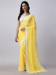 Estationeryhouse Women's Georgette Embroidery Border Work Designer Saree with Blouse Piece