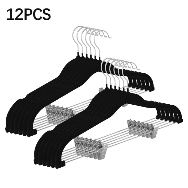 2025 Flocked Non-Slip Hangers 12/24 Pack - Velvet Clips Hangers for Pants, Skirts, Trousers, Space Saving Closet Organizer, Wardrobe Storage Hangers for Home, Dormitory, Clothes Organization