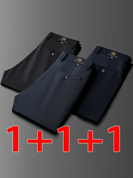3pcs High-Elasticity Men's Business Casual Dress Pants, All-Season Wear, Wrinkle- No Ironing Required, Professional Style, Classic Design, Premium Craftsmanship, Machine Washable Fashion Men's Wear