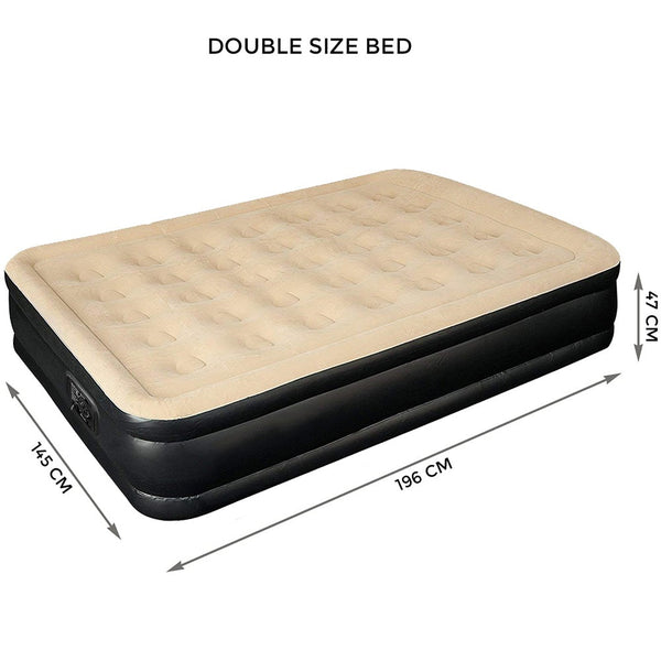 Double Inflatable Air Mattress, Air Bed with Built-in Electric Pump, Double Blow Up Mattress in 3 Mins Self-Inflation, Flocked Surface Guest Airbed for Home Portable Camping