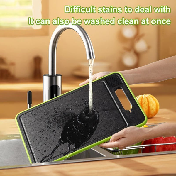 1pc Heavy-Duty Plastic Cutting Board with Non-Slip Surface & Hanging Hole - Space-Saving Kitchen Prep Station, Easy-Clean Black Chopping Board with Measurement Markings & Rounded Edges, Durable Multipurpose Food-Safe Plastic Board for Meat, Vegetables, Fr