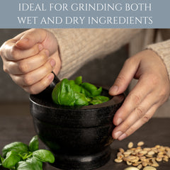 Homiu Pestle And Mortar Set | Granite Stone Large Bowl Grinder with Base | Premium Kitchenware Natural Stone, Solid and Durable, Spice Garlic Herb Crusher Seed Grinder| Large Black 14.5cm Diameter