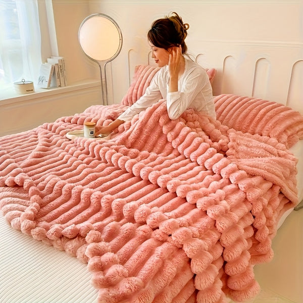 1pc Thickened Blanket Soft And Comfortable Faux Rabbit Hair Reversible Blanket Thermal Fleece Blanket Nap Blanket Air Conditioning Blanket Office Outdoor Camping Gift Blanket Perfect For All Seasons