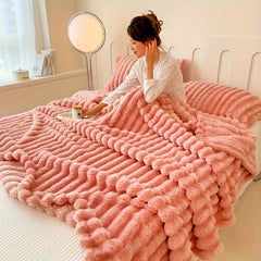 1pc Thickened Blanket Soft And Comfortable Faux Rabbit Hair Reversible Blanket Thermal Fleece Blanket Nap Blanket Air Conditioning Blanket Office Outdoor Camping Gift Blanket Perfect For All Seasons