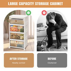 3 4 5 Tier Folding Storage Box, Plastic Collapsible Storage Box with Wheels, Stackable Storage Boxes with Lids and Front Opening Door Stackable Storage Boxes with Lids, 4 Wheels, Sturdy PP Matterial, Foldable Plastic Storage Unit for Toys/Office Supplies/