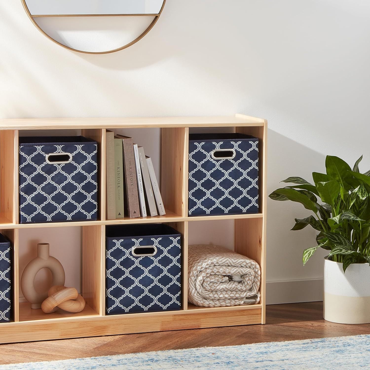 6 Pack Foldable Fabric Cube Storage Boxes 26.7L x 27.9W x 26.7H centimetres with Oval Grommets in Trellis by AMAZON BASICS for Clothes Wardrobe Organise