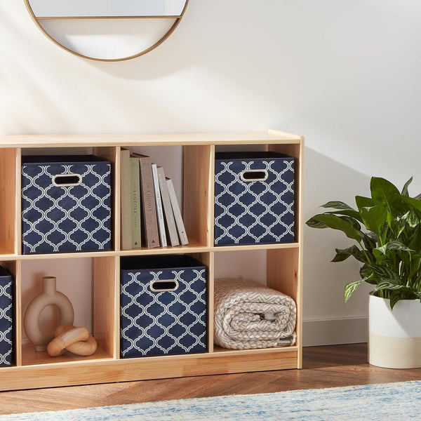 6 Pack Foldable Fabric Cube Storage Boxes 26.7L x 27.9W x 26.7H centimetres with Oval Grommets in Trellis by AMAZON BASICS for Clothes Wardrobe Organise