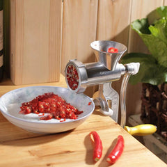 6-in-1 Manual Meat Grinder Aluminum Alloy Sausage Filling Machine Wooden Handle Meat Grinder for Meat and Vegetable Grinding and Sausage Filling