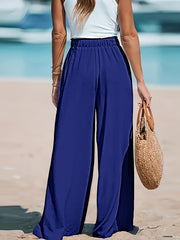3pcs Set, Standard Size Women'S Long Pants, Wide-Leg Trousers, Solid Color, Casual, Vacation Style