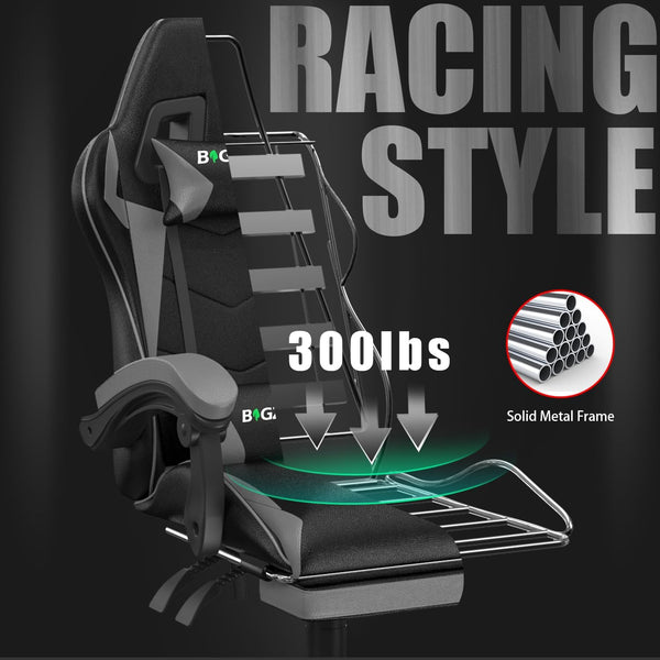GartistGo Gaming Chair With footrest,Computer Chairs with Lumbar Cushion + Headrest, Height-Adjustable Office Chair for Adults, Girls, Boys
