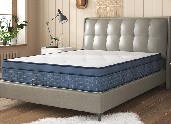 Mattresses Available in Single, Small Double, Double, And King Sizes Featuring Pocket Springs, a 26Cm (10.23 Inches) Medium-Firm Memory Foam Design with Seven Layers. Offers Pressure Relief And Motion Isolation in Blue And White