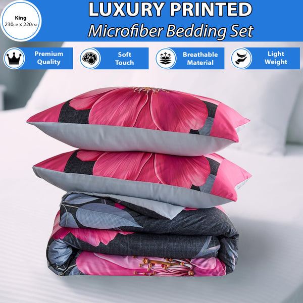 Microfiber Printed Bedding Set | Ultra Soft Duvet Quilt Cover Lightweight & Breathable Fabric | Elegant Patterned Design for Modern Bedrooms | Available in King Size | Machine Washable, Quick Dry & Long Lasting Comfort | LOCAL WAREHOUSE Dispatch | Trusted