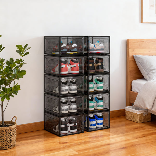 6/9/10-pack Transparent thickened shoe box with magnetic door, closet shoe box, sneaker storage box, dustproof and waterproof, stackable shoe box, upgraded sturdy shoe box, multifunctional sneaker storage box