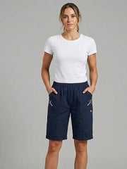 Women'S Casual Elastic Waist Cargo Shorts Lightweight Summer Knee Length Shorts, Multi Pocket Outdoor Walking Shorts Comfortable Relaxed Fit Shorts for Travel Holiday and Daily Wear Breathable Soft Fabric Pull On Shorts Practical Zip Pocket Design Versati