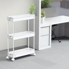 3-Tier Slim Rolling Storage Cart with Narrow Space-Saving & Heavy-Duty Plastic Shelving Unit - Mobile Utility Cart Suitable for Kitchen, Bathroom, Laundry Room, Office - Assembly, No Metal Parts, Lightweight Shelving Unit, Standing Shelf