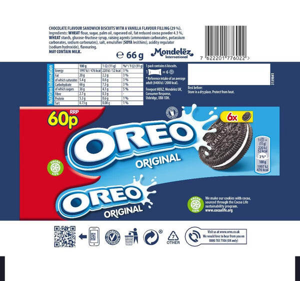 Oreo Original Sandwich Biscuit Snack Pack, 20 X 66G