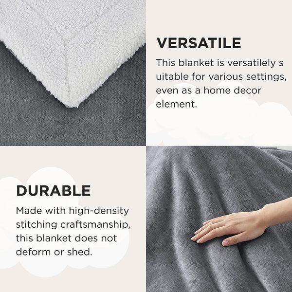 Bedsure Sherpa Fleece Throw Blanket - Fluffy Microfiber Solid Blankets for Bed and Couch Double/Twin Size, Silver Grey, 150X200Cm