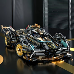 1332pcs Limited Edition Super Sports Car Model Kit - Sleek Black & Golden, DIY Mechanical Assembly, High-Quality ABS Plastic, Stackable Vehicle Set for Christmas & Birthday Gifts, Suitable for Ages 14+
