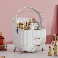 Jewelry Storage Box, White Makeup Organiser Storage Box with 2 Drawers, 25*18.5*37cm Cosmetic Organiser, Large Capacity Multi-Function Make Up Case with Clear Lid, Jewelry Display Case, Cosmetics Storage Box Suitable for Necklace, Bracelet, Watch, Earring