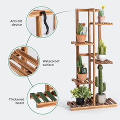 5-Tier Wood 6 Pots Plant Stand Free-Standing Display Shelf
