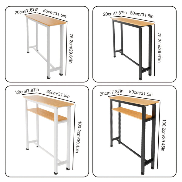 Heavy Duty Minimalist Slim Console Table - Slim Wall-Mounted Single/Double Tier Entryway Shelf with Carbon Steel Frame, Space-Saving Narrow Hallway Table, Bedroom/Living Room Table ( MDF Wood + Black/White Metal), Utility Racks