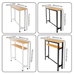 Heavy Duty Minimalist Slim Console Table - Slim Wall-Mounted Single/Double Tier Entryway Shelf with Carbon Steel Frame, Space-Saving Narrow Hallway Table, Bedroom/Living Room Table ( MDF Wood + Black/White Metal), Utility Racks