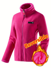 Women's Spring Casual Jacket, Thickened Shaggy Warm Printed Reversible Coral Sweatshirt, Double-Sided Outerwear