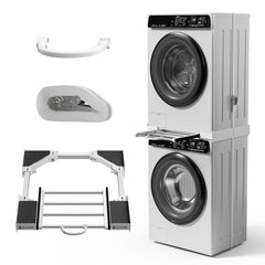 Universal Stacking Kit for Washer and Dryer, Adjustable Stacking Shelf Kit with Sliding Shelf for 51-76 cm Washer Dryer Intermediate Frame Stacking Bracket Kit with Ratchet Ropes