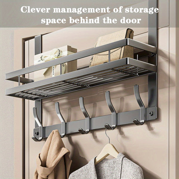 5 Hooks Behind The Door Storage Rack Door Hook Hanger Clothes Coat Hanger Towel Wall Hanger Storage Rack Gun Gray 43*28CM