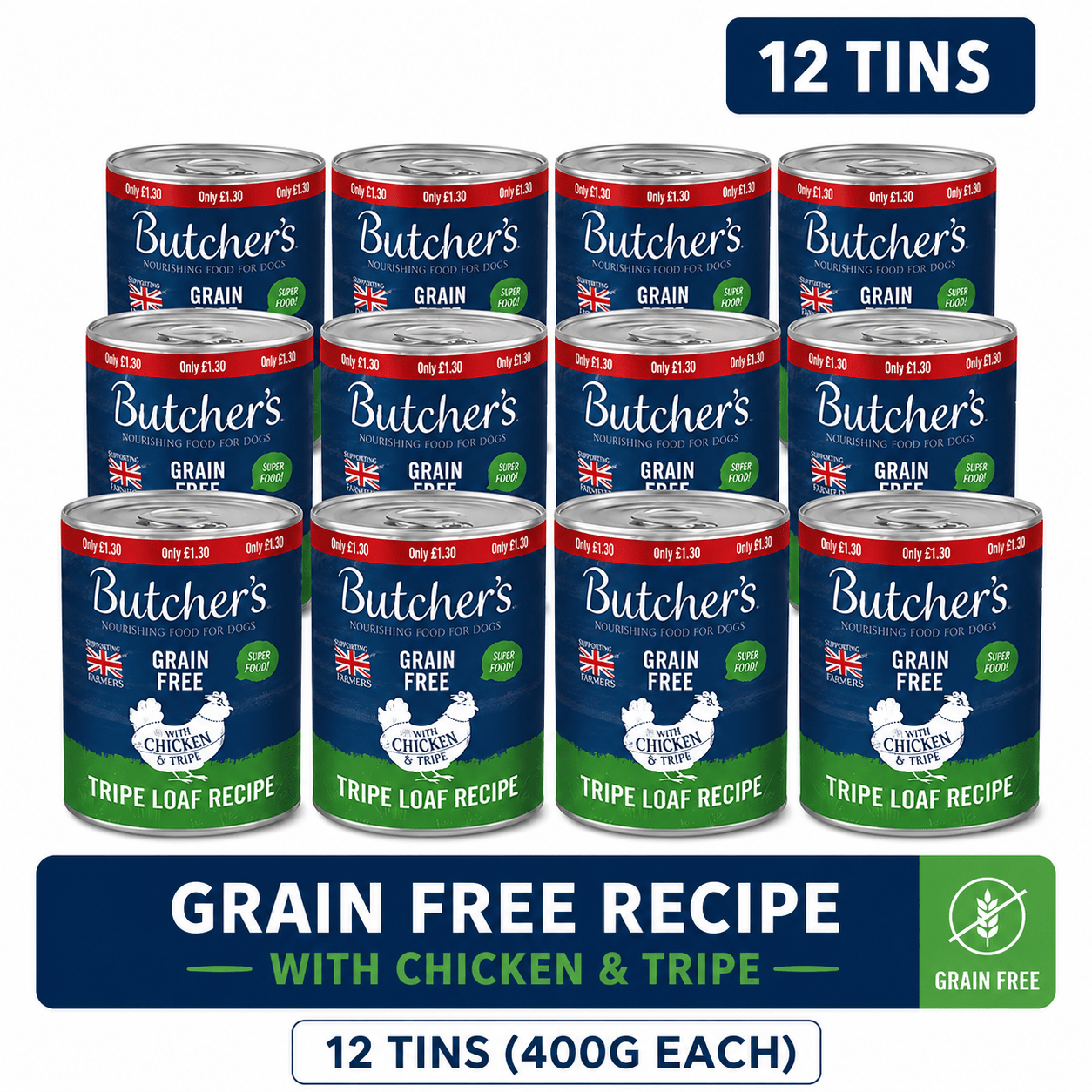Butcher'S Nourishing Food for Dogs with Chicken & Tripe Pack of 12 x 400g