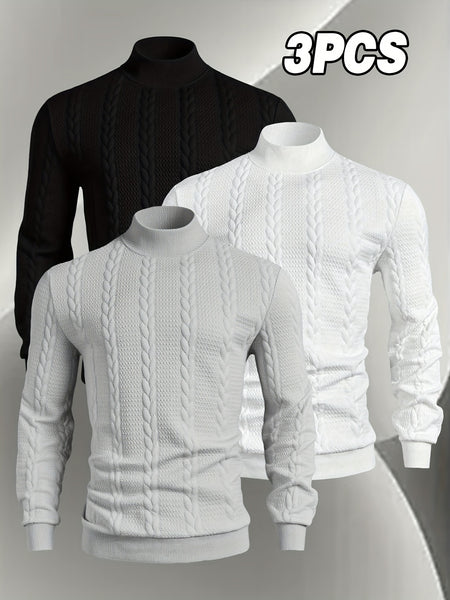 Men'S Fashion Sweatshirt 3pcs Set, Men'S Stand-Up Collar Long Sleeve Sweater And Top, Autumn Winter Skin-Friendly Comfortable Soft Round Neck Casual Sweatshirt, Fashionable Trendy Regular Versatile Top, Ribbed Cuff Design