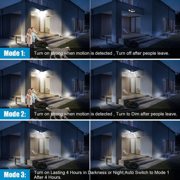 1/ 2pcs Solar Outdoor Lights, 358LED Security Lights with Remote Control, 3 Heads Motion Sensor Lights, IP65 Waterproof, 270° Wide Angle Flood Wall Lights with 3 Modes
