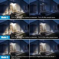 1/ 2pcs Solar Outdoor Lights, 358LED Security Lights with Remote Control, 3 Heads Motion Sensor Lights, IP65 Waterproof, 270° Wide Angle Flood Wall Lights with 3 Modes