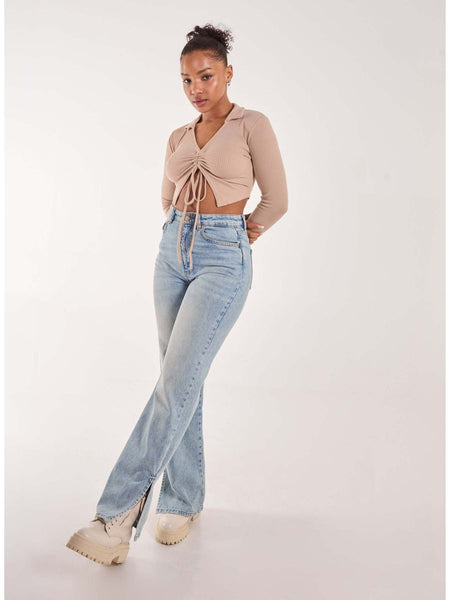 Long Sleeve Gathered Rib Top