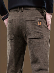 Autumn/Winter Men's Warm Casual Pants, Business Casual Slim-Fit Chenille Trousers, Solid Color