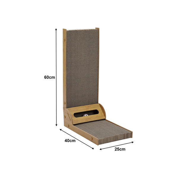 L-Shaped Cat Scratching Tower, 60cm Tall Scratching Pad, Multi-Functional Scratch Post with Lounging Platform, Multi-Angle Vertical/Horizontal Scratching Surface for Adult Cats, 40*25*60cm