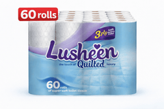 Lusheen White 3-Ply Toilet Paper – 60 Rolls Bulk Pack (150 Sheets/Roll) – Premium Quilted, Unscented & Ultra-Soft Bathroom Tissue