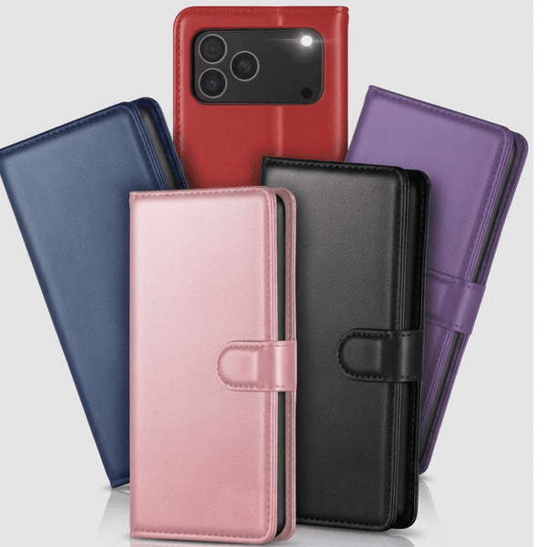 Leather Wallet Flip Cover with Card Holder, Stand Feature, Magnetic Closure, Compatible with iPhone 17 Pro Max 16 15 14 Pro Max 13 12 11 XR 8 7 SE 2022
