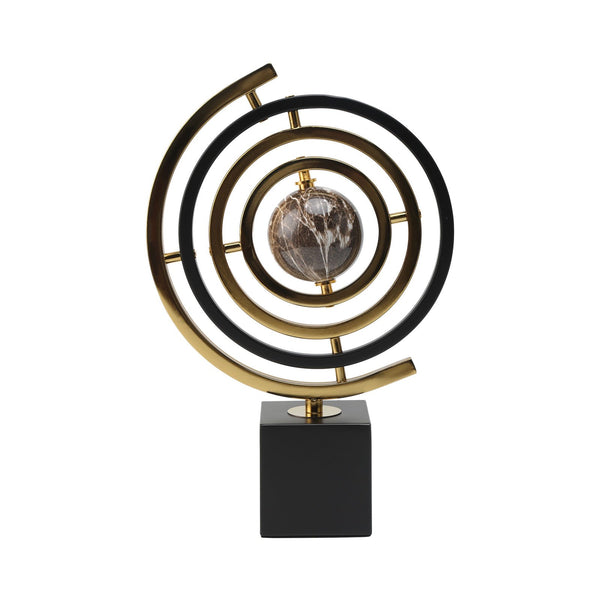 Large Modern Abstract Metal Wall/Tabletop Sculpture - Black & Golden Iron Art Decor with Sturdy Rectangular Stand, Classic Contemporary Design for Home Office Desk, Living Room, Bedroom - No Electricity Needed, Durable Statement Piece for Minimalist & Mod