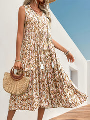 Spring/Summer Vacation Women'S Sleeveless Bohemian Style Fringed Tie-Up Printed Dress