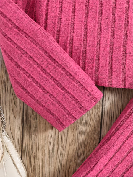 A Set of Women's Ribbed Letter Applique Hoodie and Flared Pants