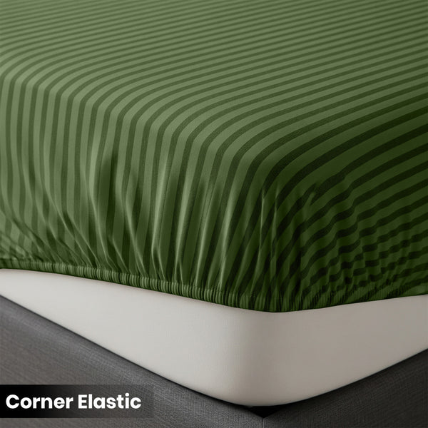 1pc Extra Deep Striped Fitted Sheet 40cm – Soft & Comfortable Microfiber Bedding, Breathable & Smooth, Machine Washable Bed Sheet Suitable for Bedroom